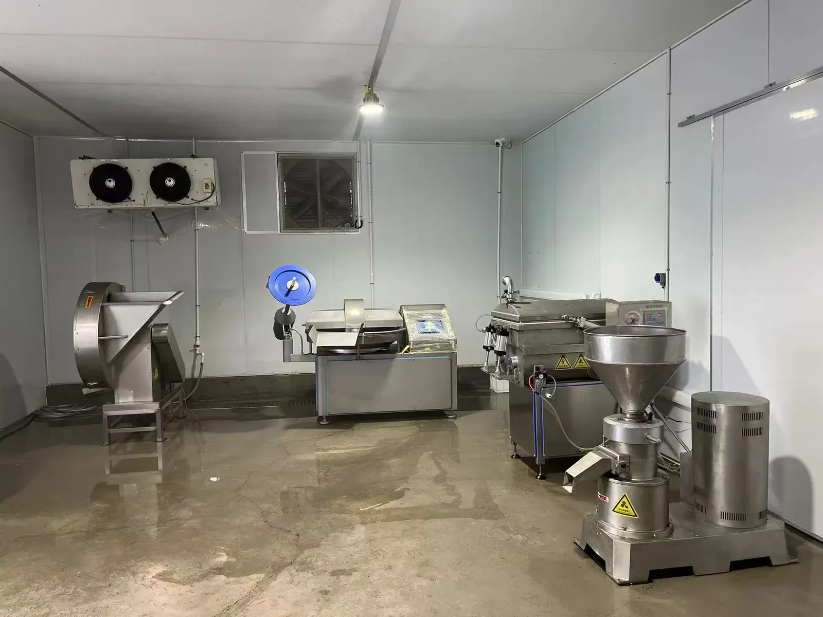 Bowl cutter and mincing equipment in the meat processing room